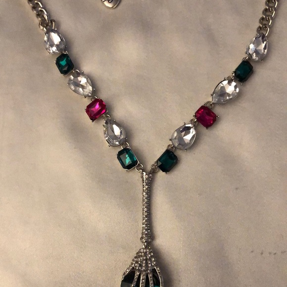 Betsey Johnson Silver Tone Skeleton Hand Y Drop Pendant Necklace Crystal NWT - Picture 10 of 16